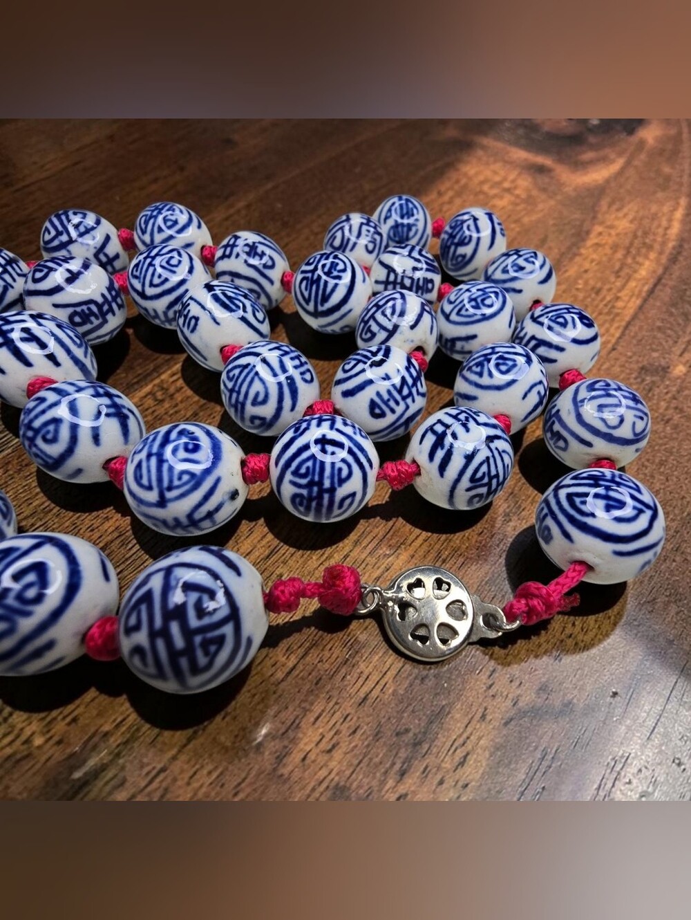 Vintage Chinese Blue and White Porcelain Bead Necklace - Picture 3 of 4
